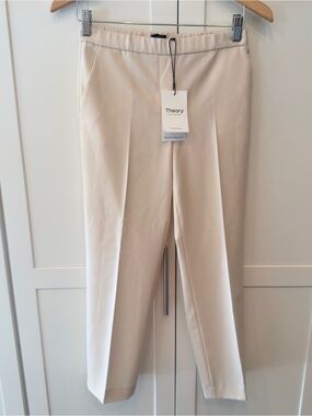Theory Treeca 100% Virgin Wool Cream Slim Tailored Ankle Trousers Size 0 NWT